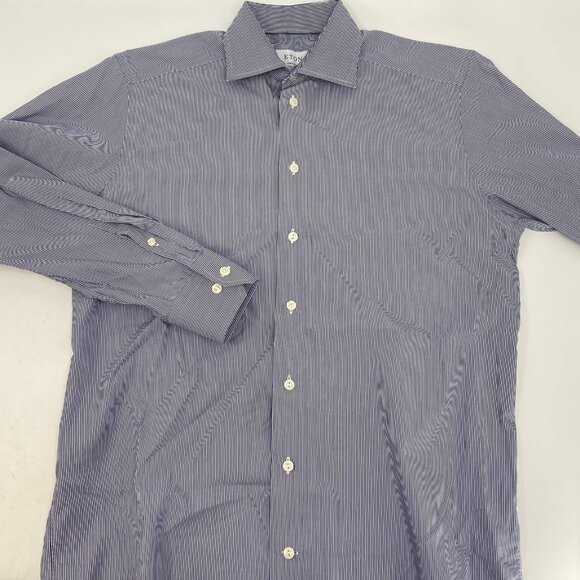 Eton Blue Striped Button-Up Dress Shirt | Size M - Picture 8 of 8